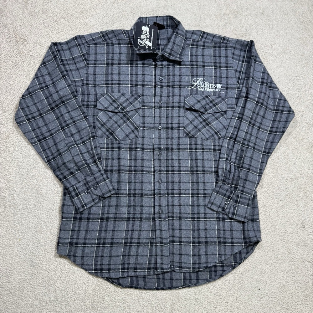 Lowbrow Art Company Shirt Mens Medium Plaid Button-Up Flannel Low Life Skull NEW - Picture 1 of 16